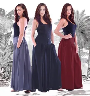 Split Skirt Palazzo Pants with Pockets, Elastic Back and Wide Leg