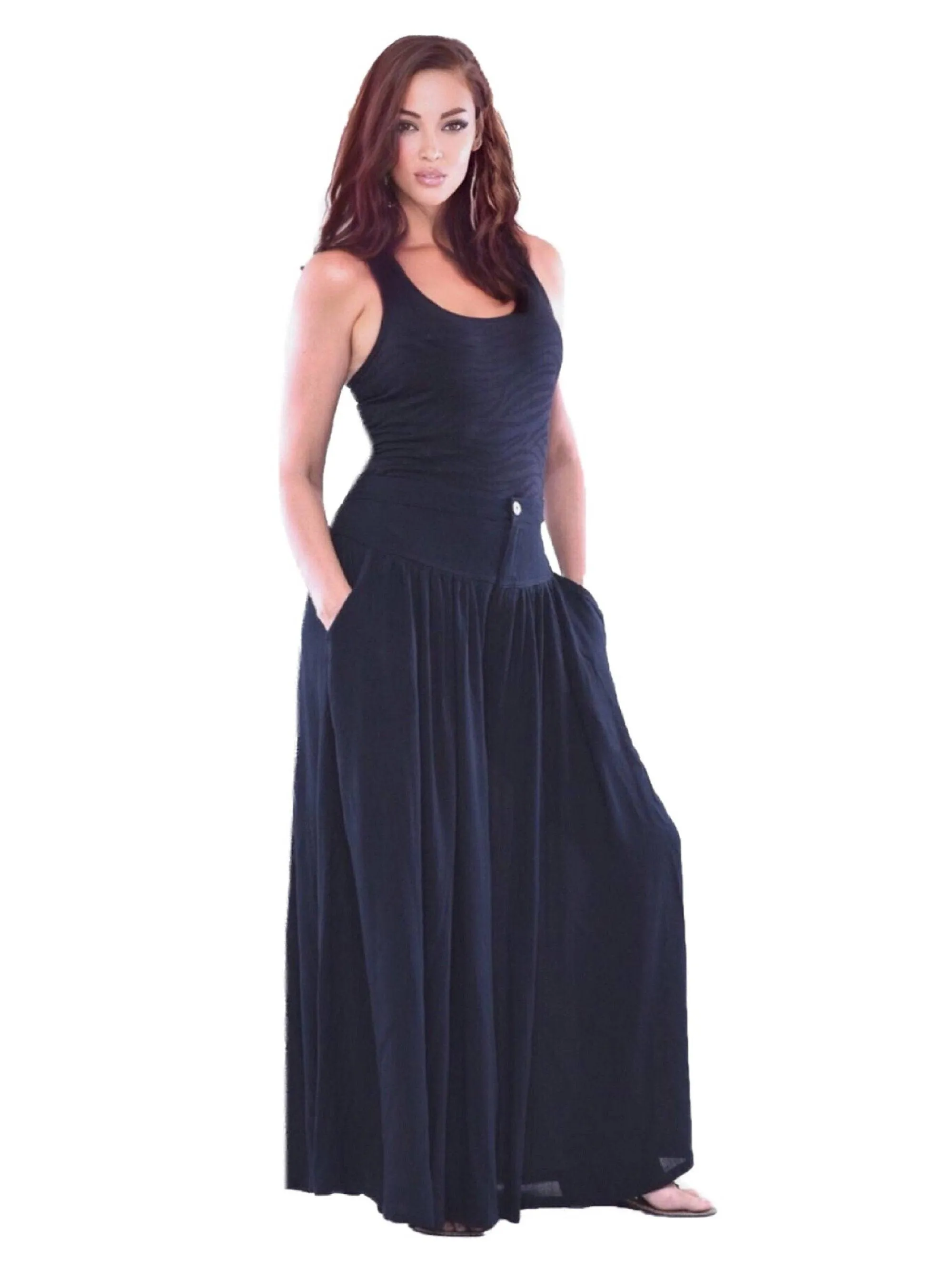 Split Skirt Palazzo Pants with Pockets, Elastic Back and Wide Leg