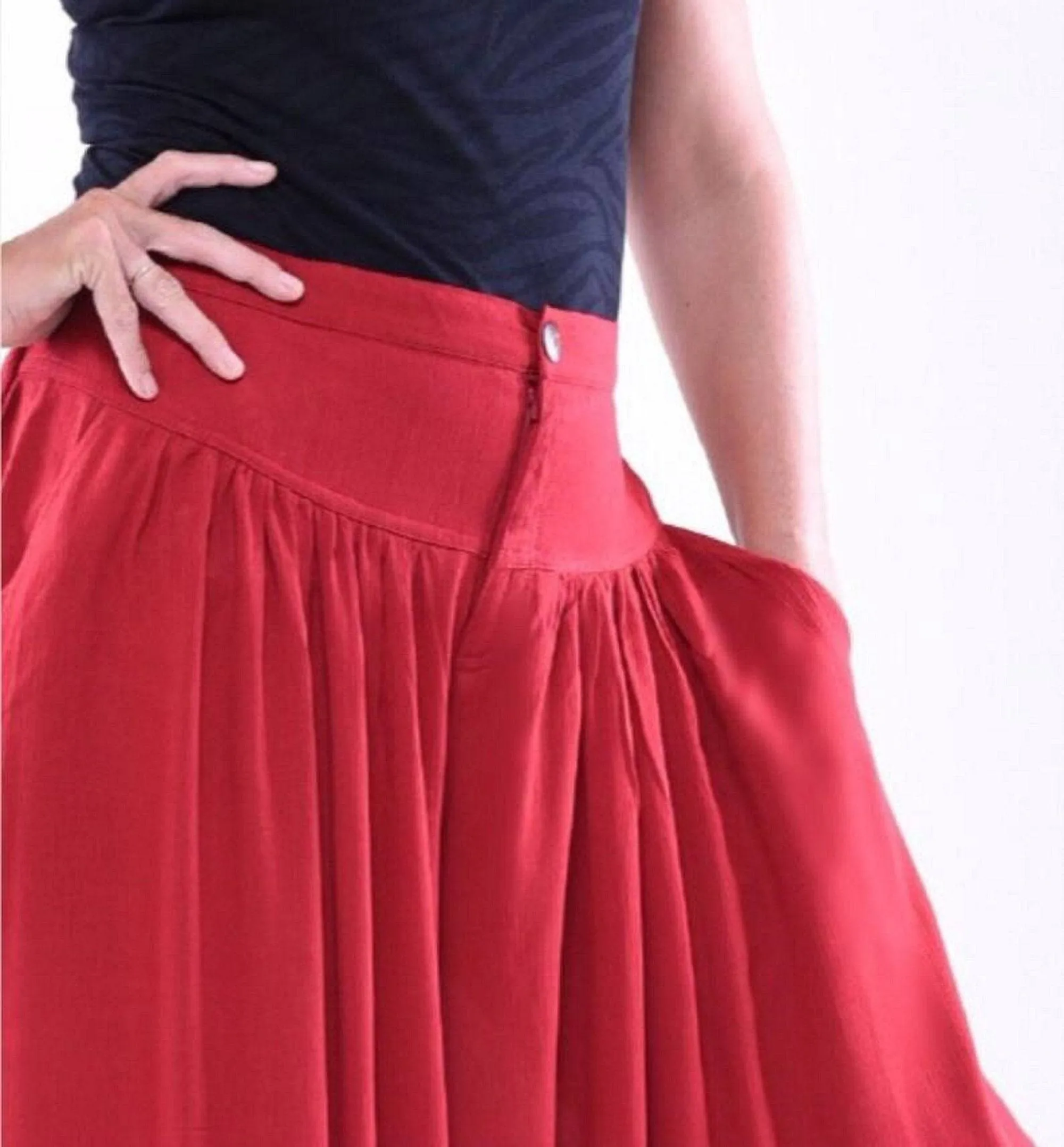 Split Skirt Palazzo Pants with Pockets, Elastic Back and Wide Leg