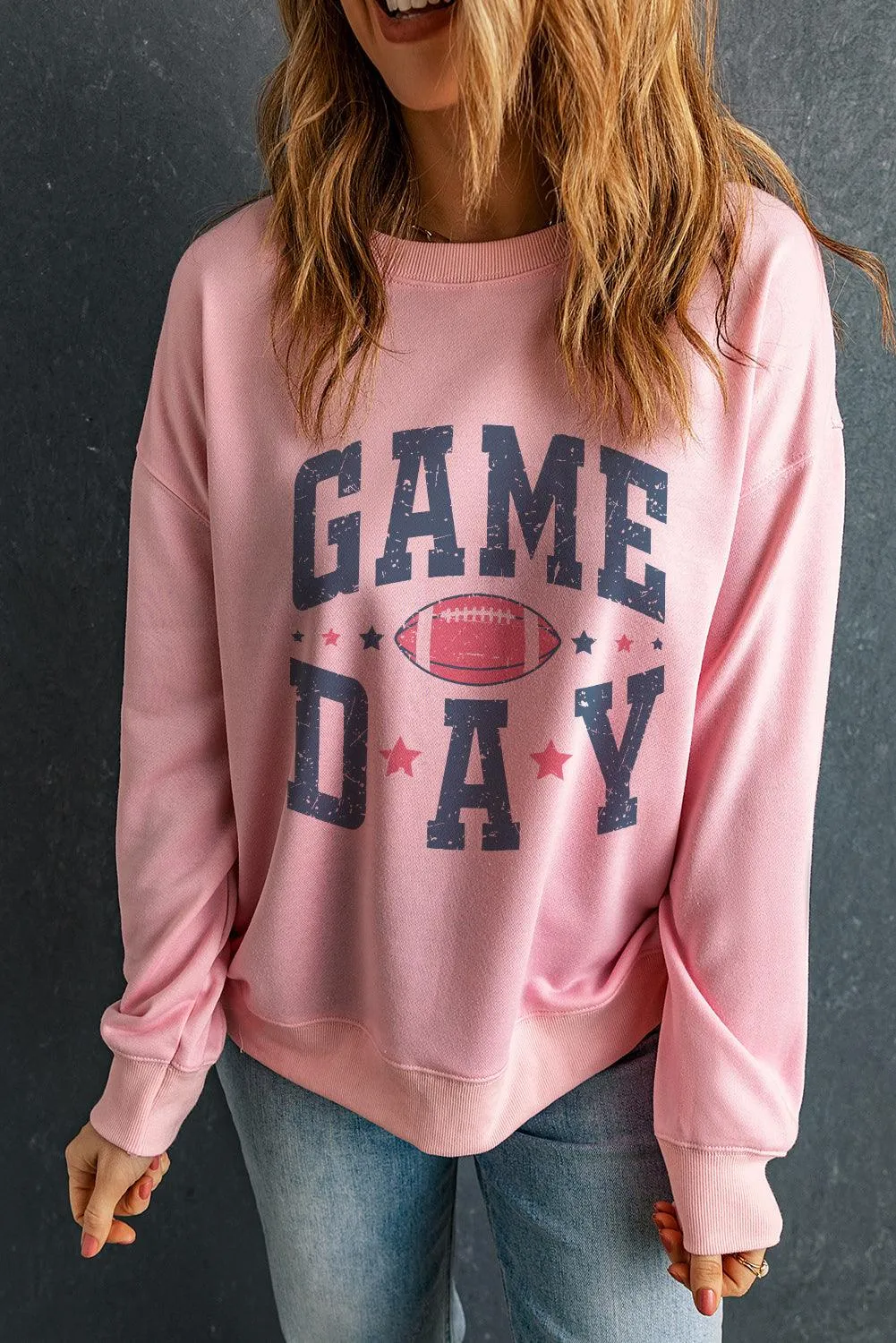 Sweatshirt GAME DAY Round Neck Long Sleeve Tops