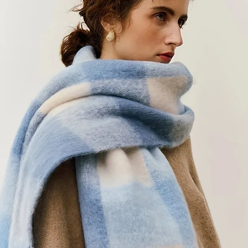 Thick Warm Cashmere Blend Cheque Scarf