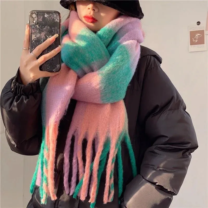 Thick Warm Cashmere Blend Cheque Scarf