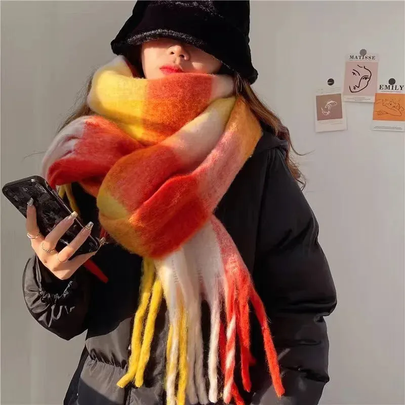 Thick Warm Cashmere Blend Cheque Scarf
