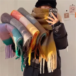Thick Warm Cashmere Blend Cheque Scarf