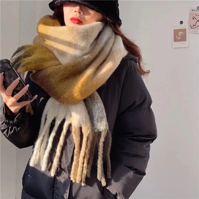 Thick Warm Cashmere Blend Cheque Scarf