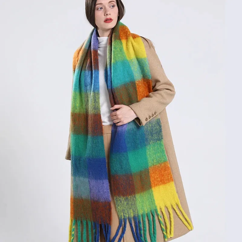Thick Warm Cashmere Blend Cheque Scarf