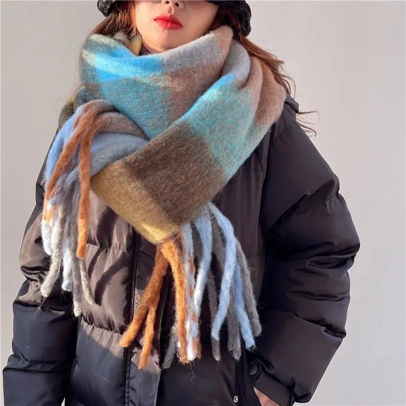 Thick Warm Cashmere Blend Cheque Scarf
