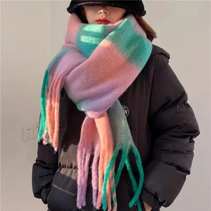 Thick Warm Cashmere Blend Cheque Scarf