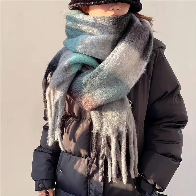 Thick Warm Cashmere Blend Cheque Scarf