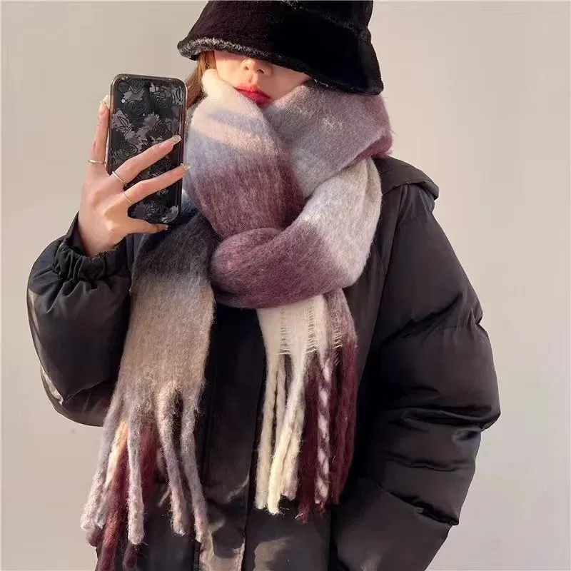 Thick Warm Cashmere Blend Cheque Scarf