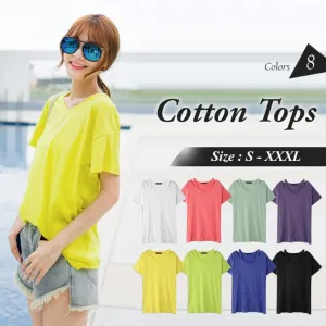 V-COLLAR PLAIN BAMBOO COTTON TOPS