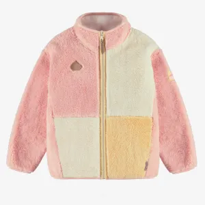 Veste en peluche rose avec blocs de couleur, enfant || Pink plush jacket with color blocks, child