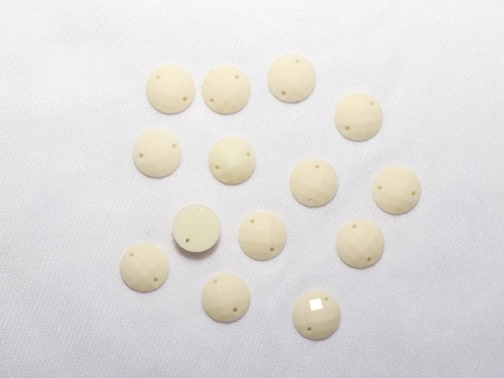 White 2 Hole Circular Dyeable Plastic Stones - 12 mm