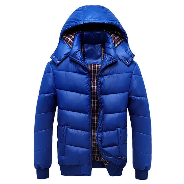 Winter Outdoor Thicken Warm Coat Rib Cuff Solid Color Detachable Hood Jacket for Men