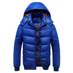 Winter Outdoor Thicken Warm Coat Rib Cuff Solid Color Detachable Hood Jacket for Men