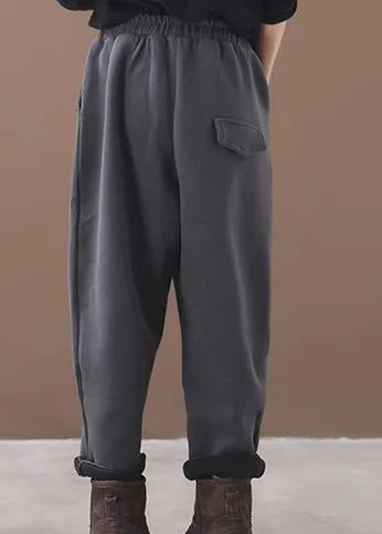 winter thick gray cotton pants elastic waist women harem pants