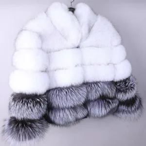 Women's 100% FUR COAT Stylish and Warm Natural Fox Fur Jacket Collar long sleeve  Natural fur coats