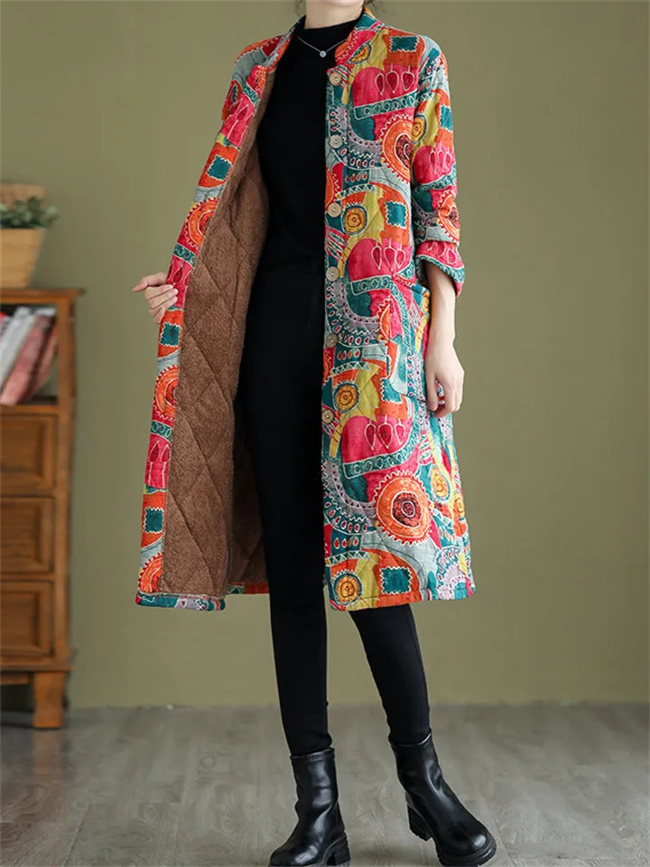 Women's Cute Abstract Print Super Warm Plush Lining Coat