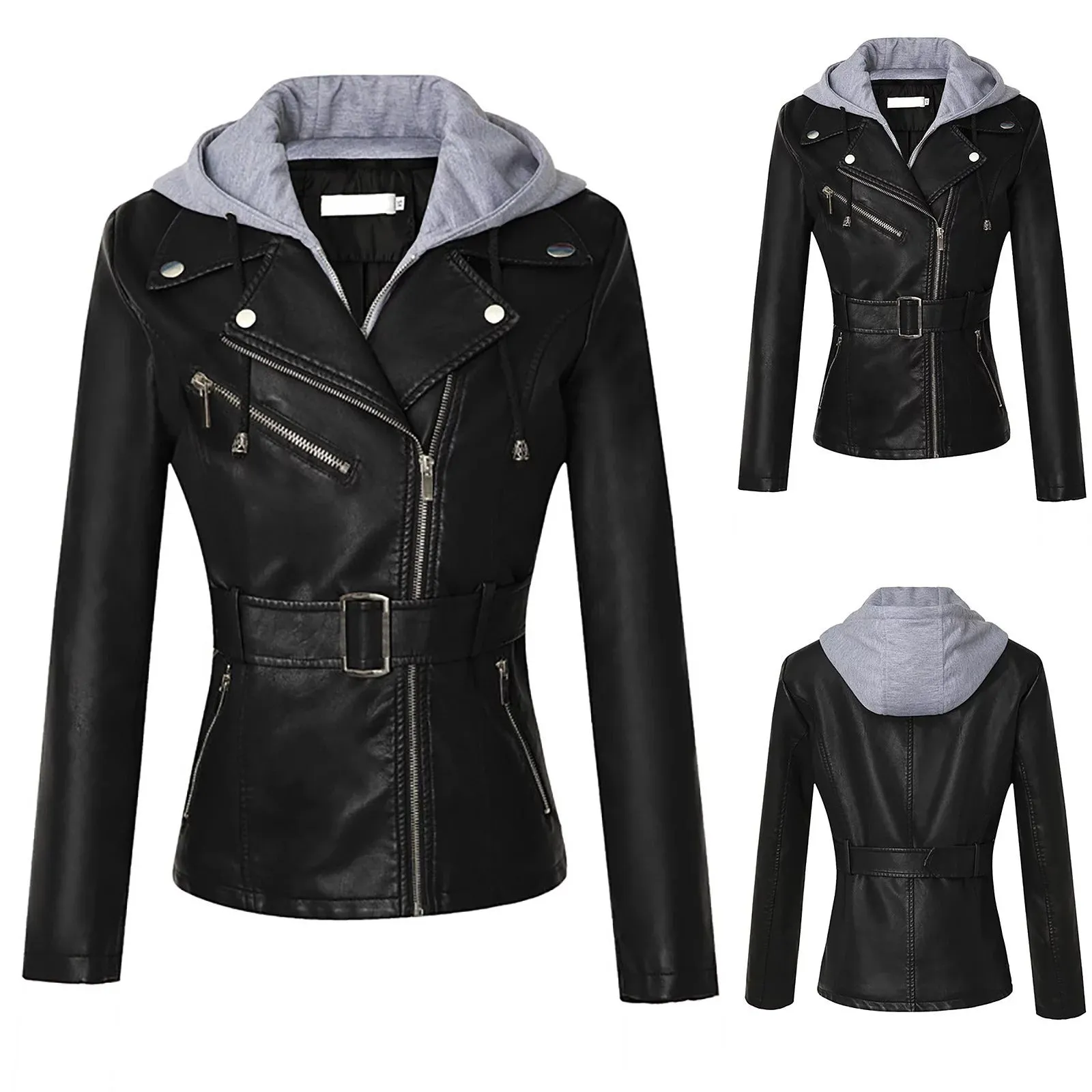 Women’s Slim Hooded Real Leather Jacket By TJS