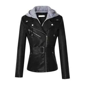 Women’s Slim Hooded Real Leather Jacket By TJS