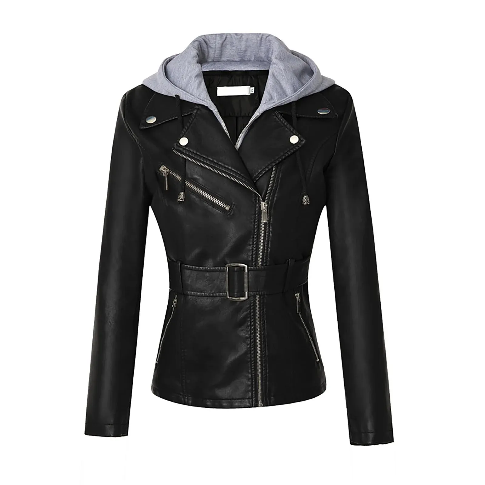 Women’s Slim Hooded Real Leather Jacket By TJS
