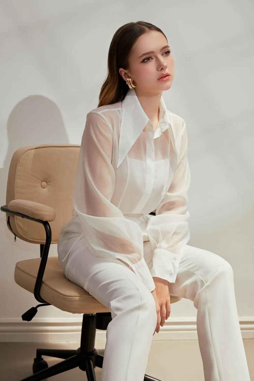 Zira Straight Cuff Sleeved Organza Shirt