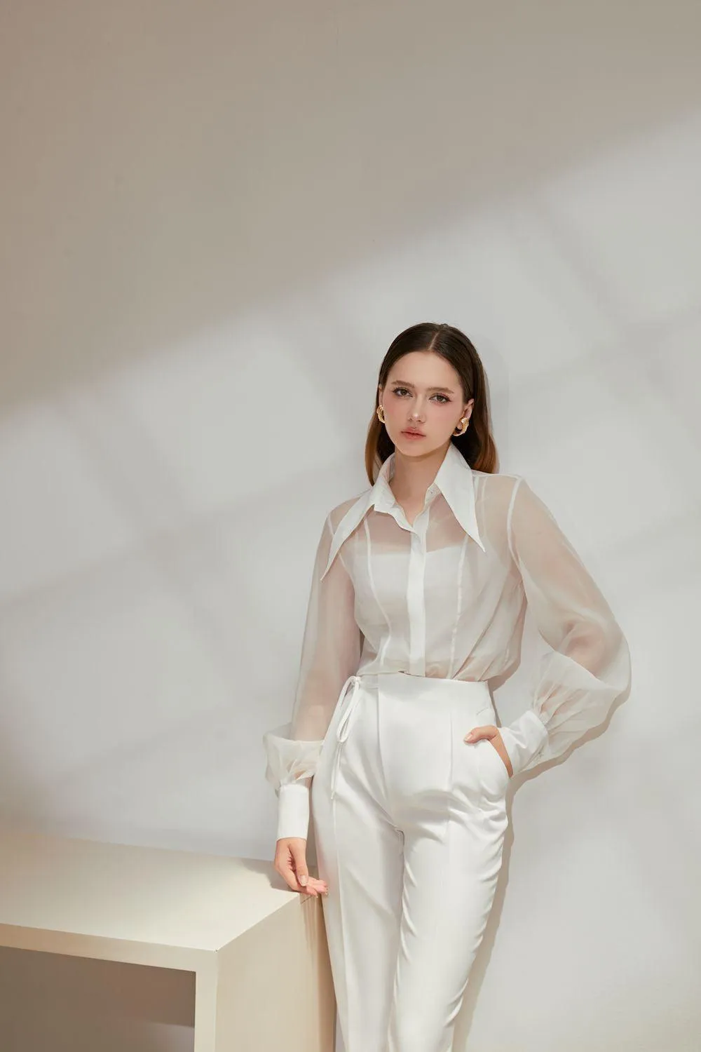 Zira Straight Cuff Sleeved Organza Shirt