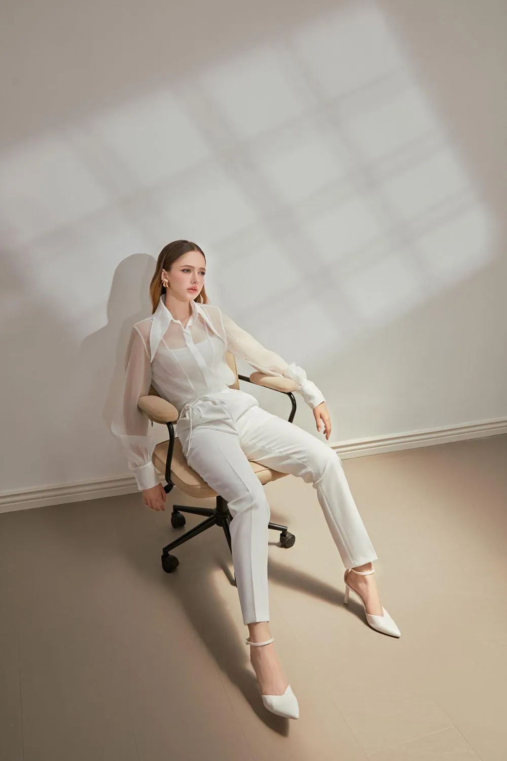 Zira Straight Cuff Sleeved Organza Shirt